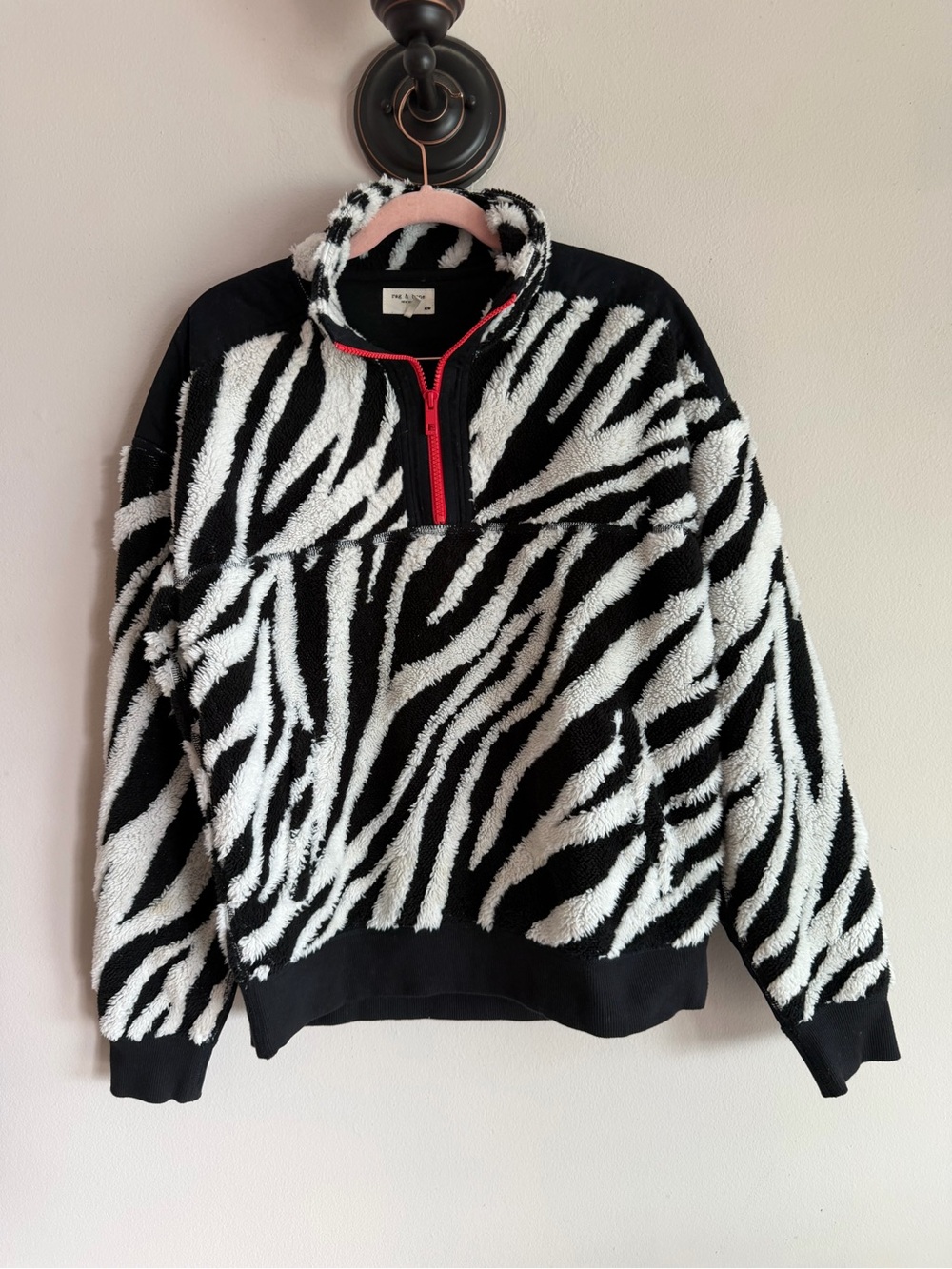 rag & bone New York Zebra Sherpa Fleece Quarter-Zip Pullover Medium